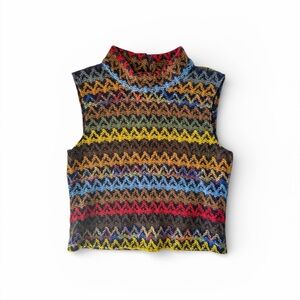 Vintage To the Max Zigzag Knit Sleeveless Mock-neck | Made in USA | S